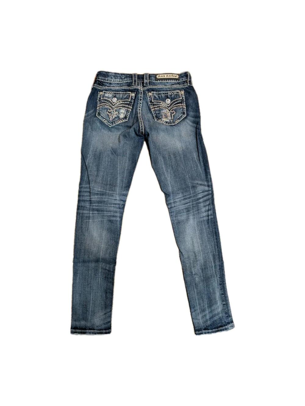Tags Sexy Rock Revival Raven Skinny Denim Jeans Size 30 NWOT Y2K Bling & Stitch